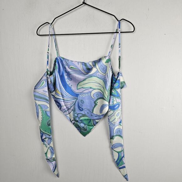 Princess Polly Ishan Satin Bandana Tank Top 4 Blue Green Mod Swirl - Picture 5 of 7